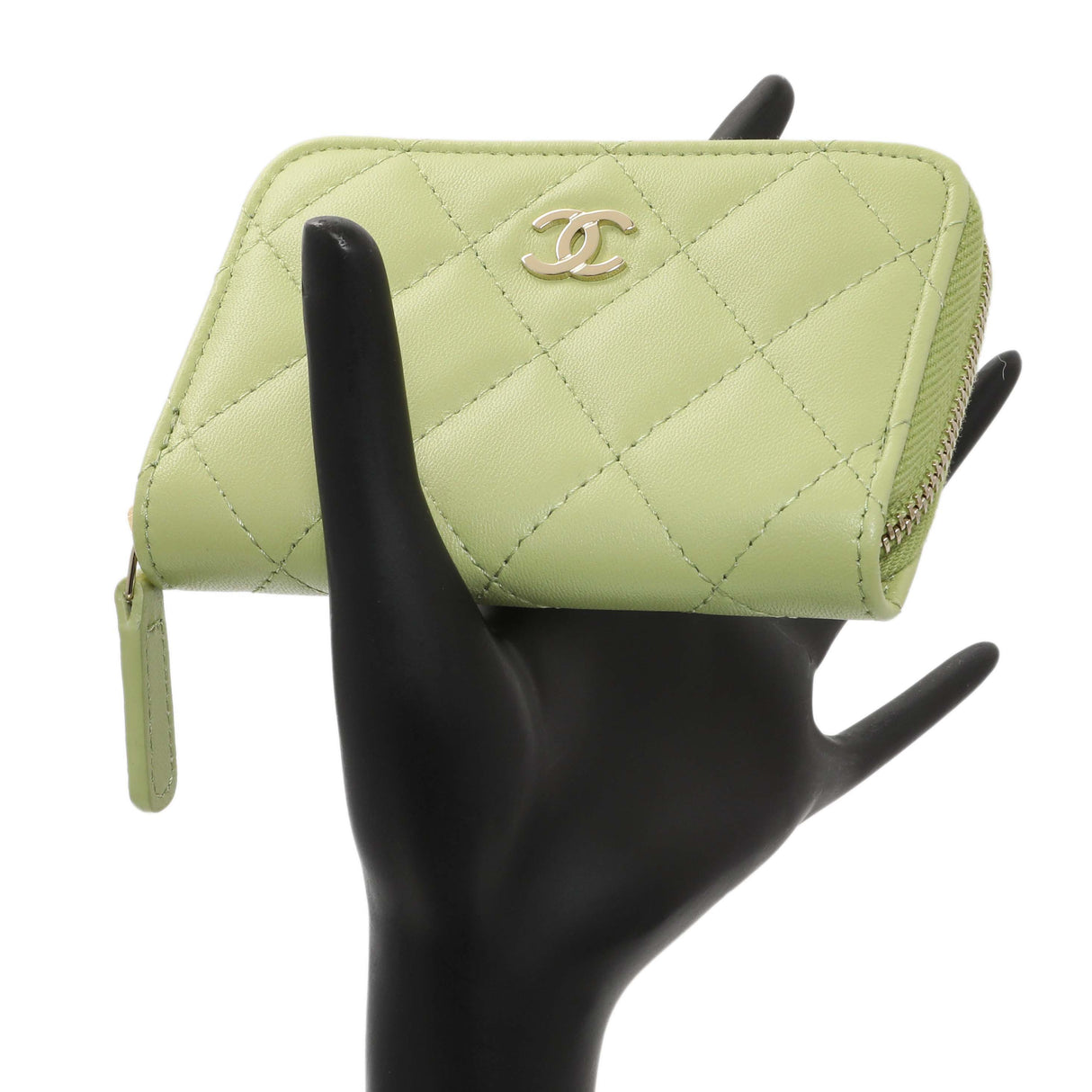 Chanel Green Quilted Lambskin Zip Coin Purse