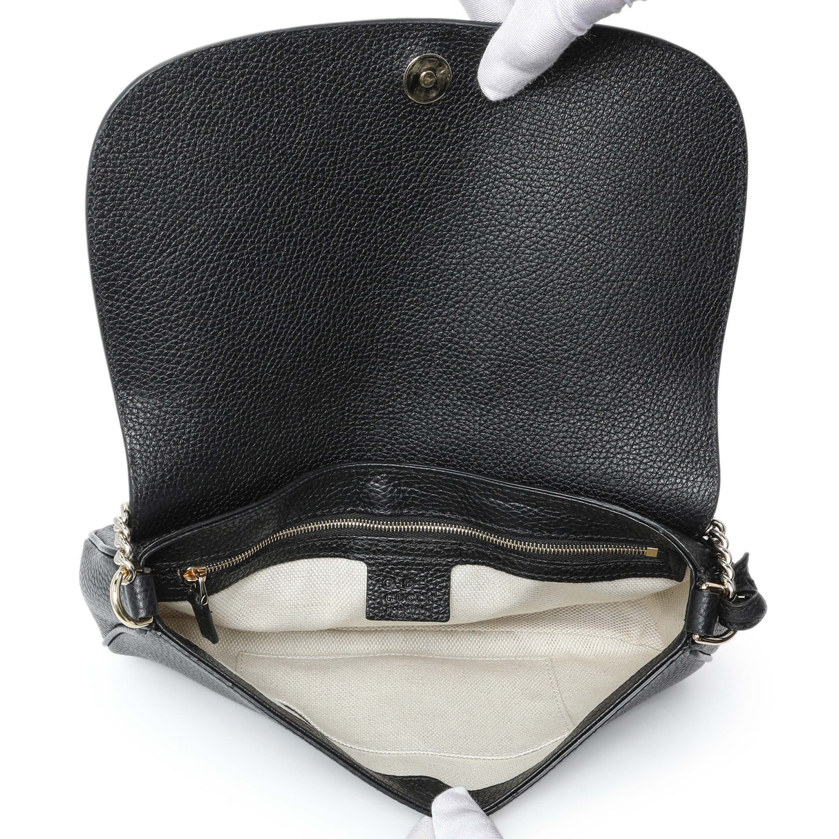 Gucci Black Pebbled Calfskin Medium Soho Flap Crossbody Handbags Gucci
