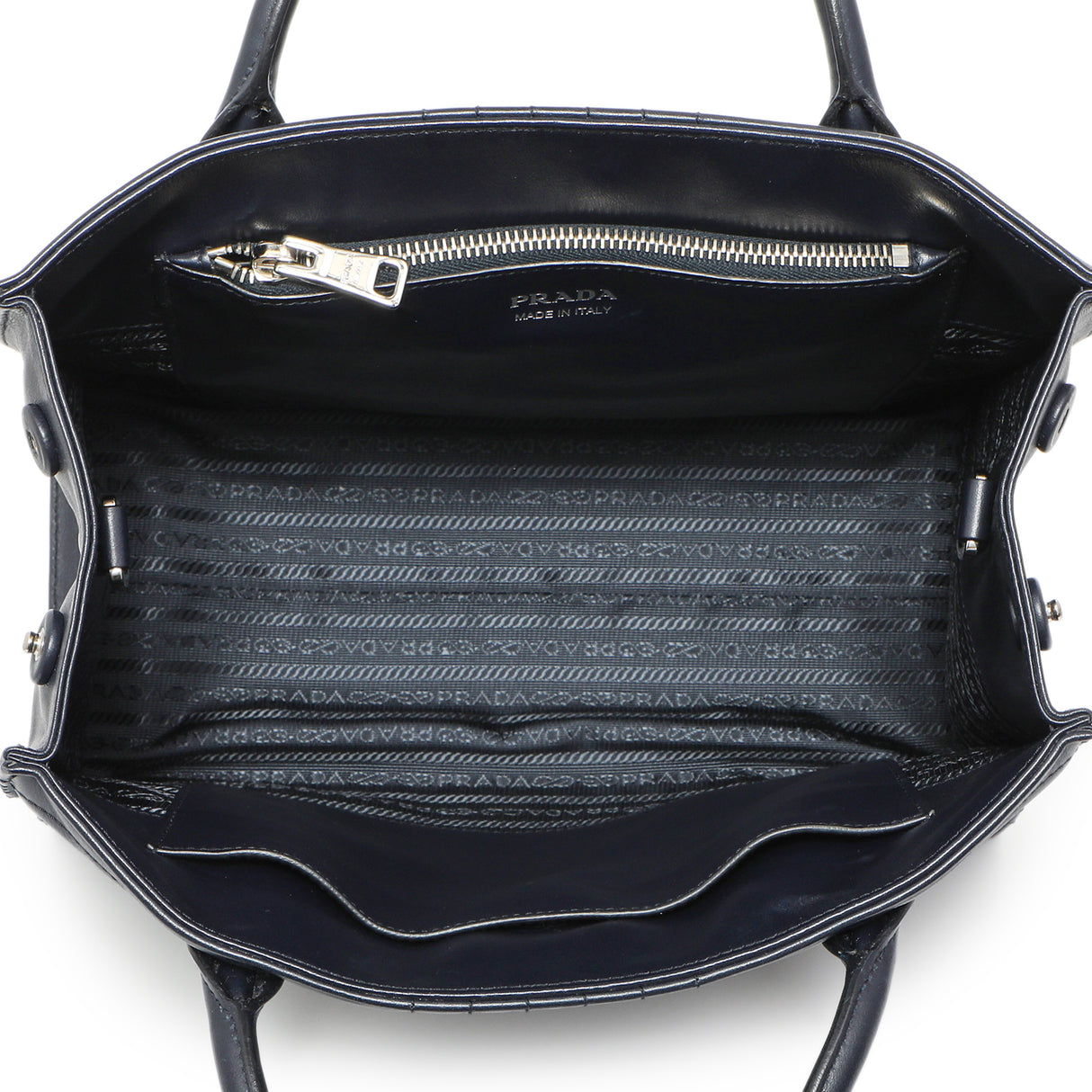 Prada Navy Soft Calfskin Impunture Diagramme Tote Handbags Prada