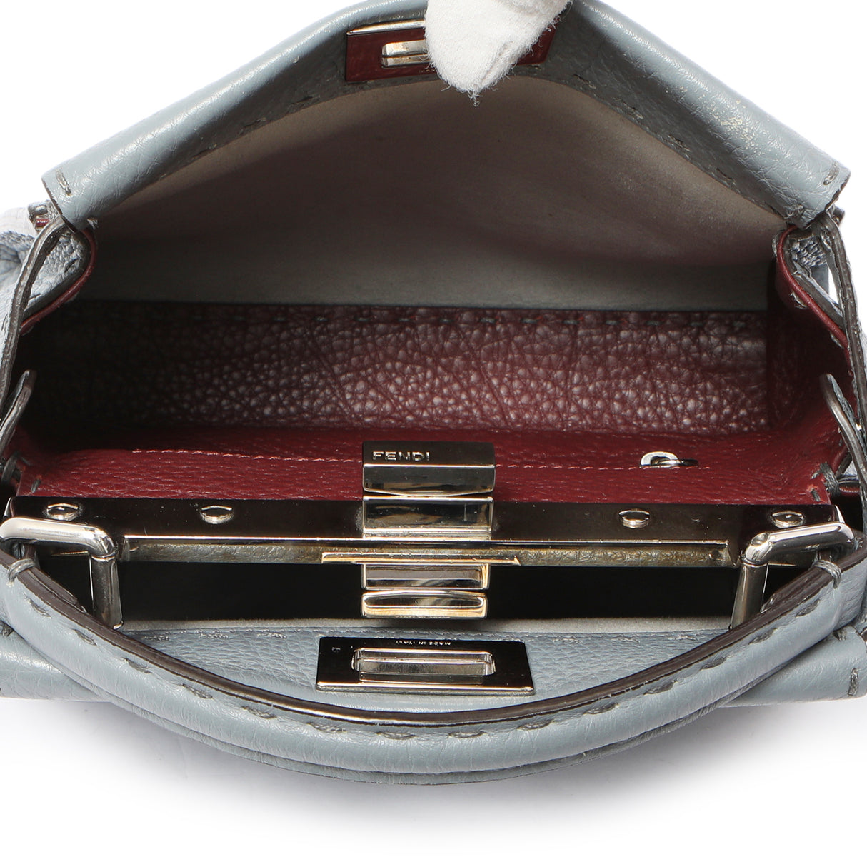 Fendi Tempesta Calfskin Romano Selleria Mini Peekaboo Iconic Satchel Handbags Fendi