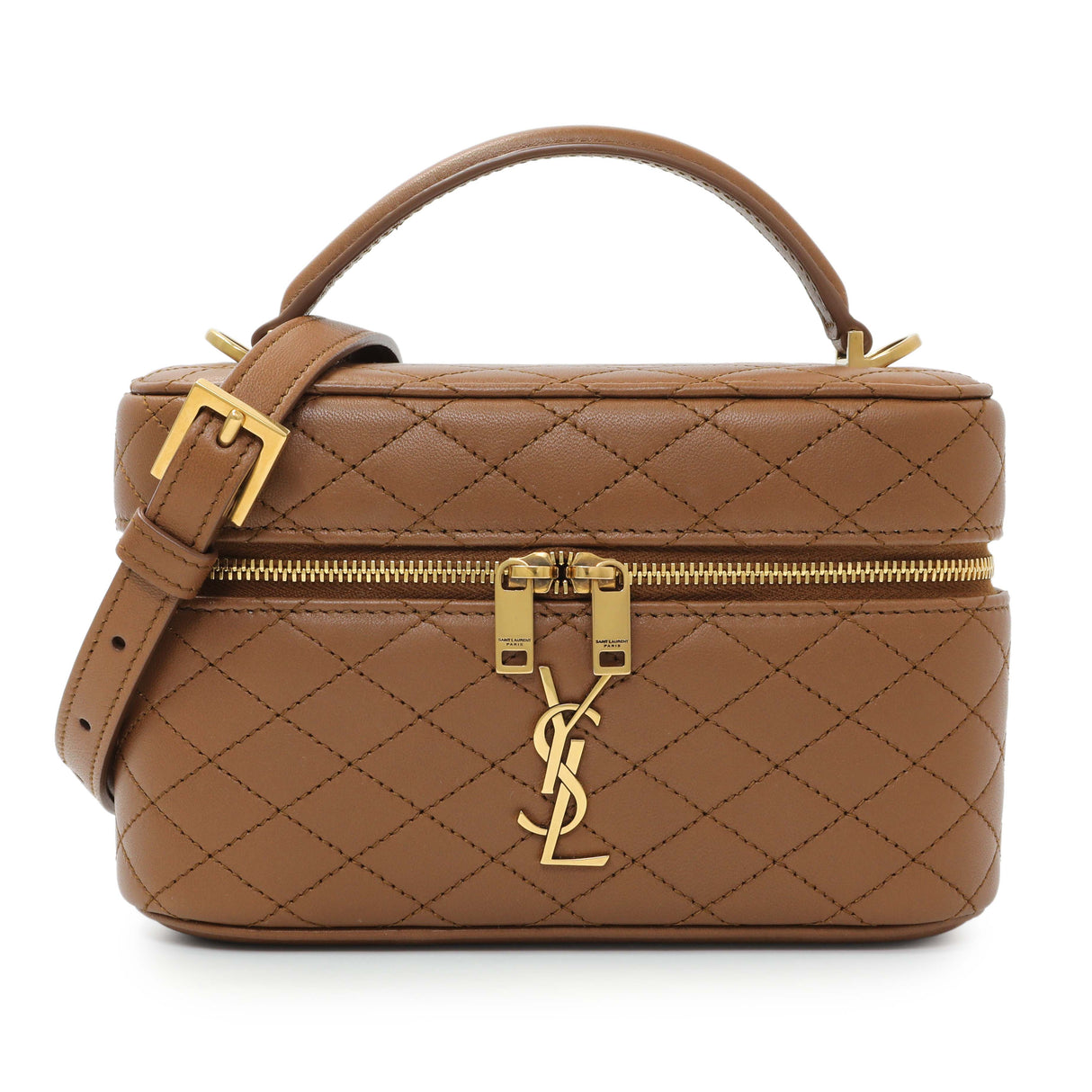 Saint Laurent Brown Lambskin Quilted Mini Gaby Vanity Handbags Saint Laurent