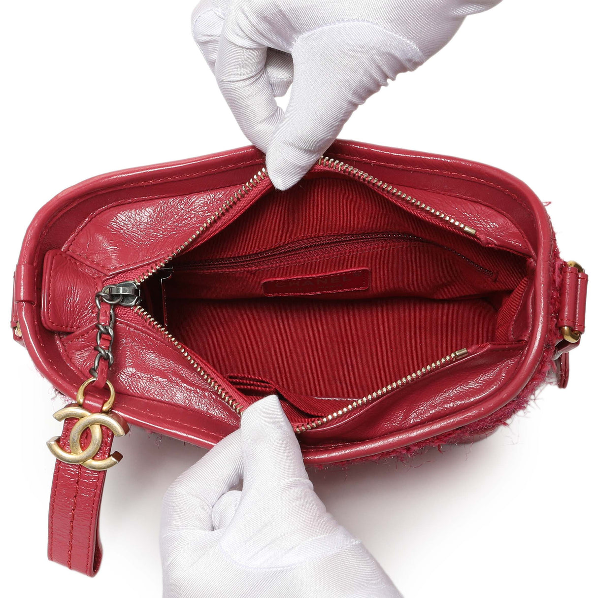 Chanel Pink Tweed Calfskin Quilted Small Gabrielle Hobo Handbags Chanel