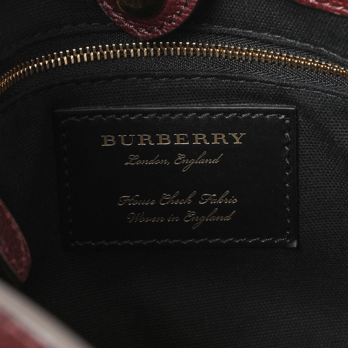 Burberry Burgundy Calfskin House Check Small Banner Tote Handbags Burberry