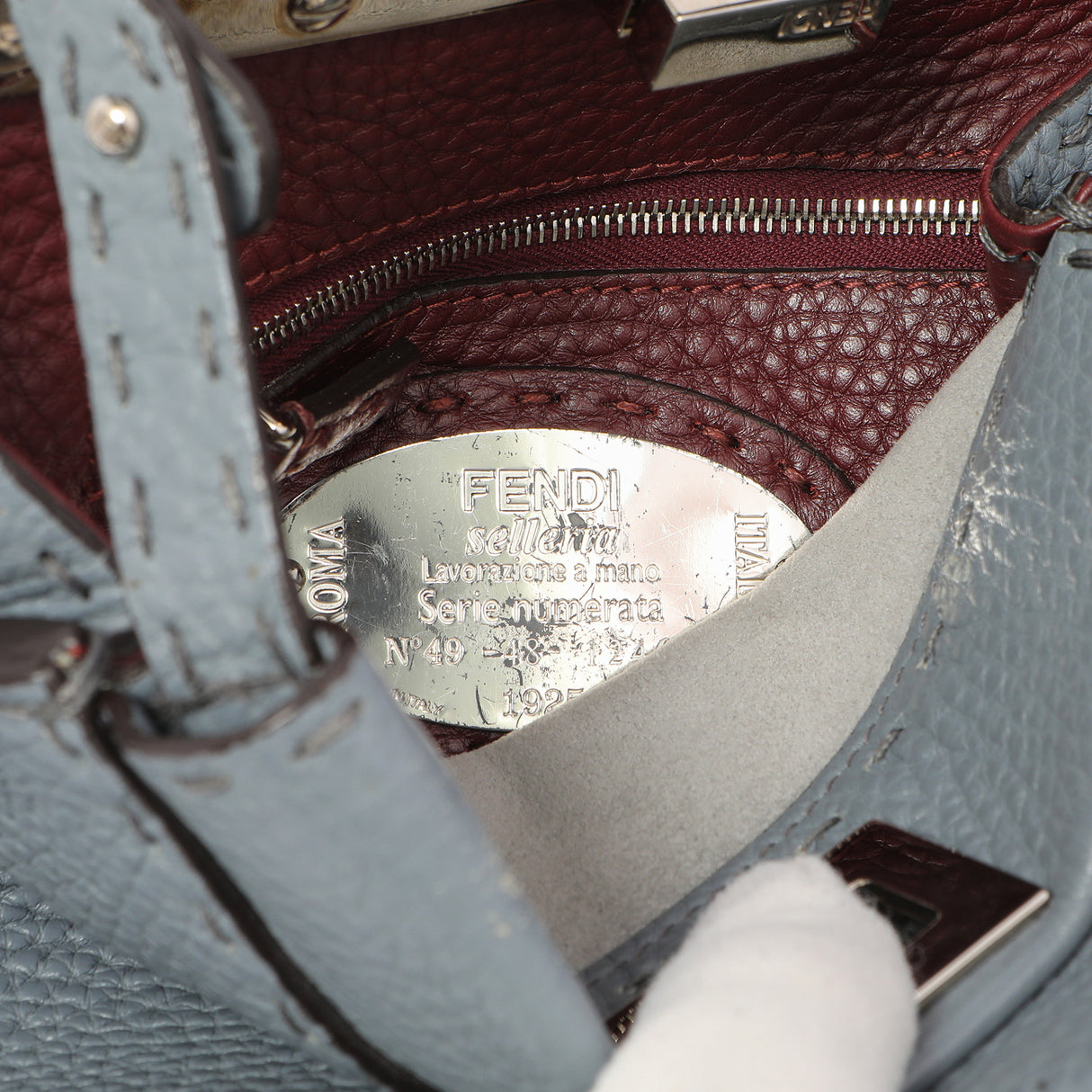 Fendi Tempesta Calfskin Romano Selleria Mini Peekaboo Iconic Satchel Handbags Fendi