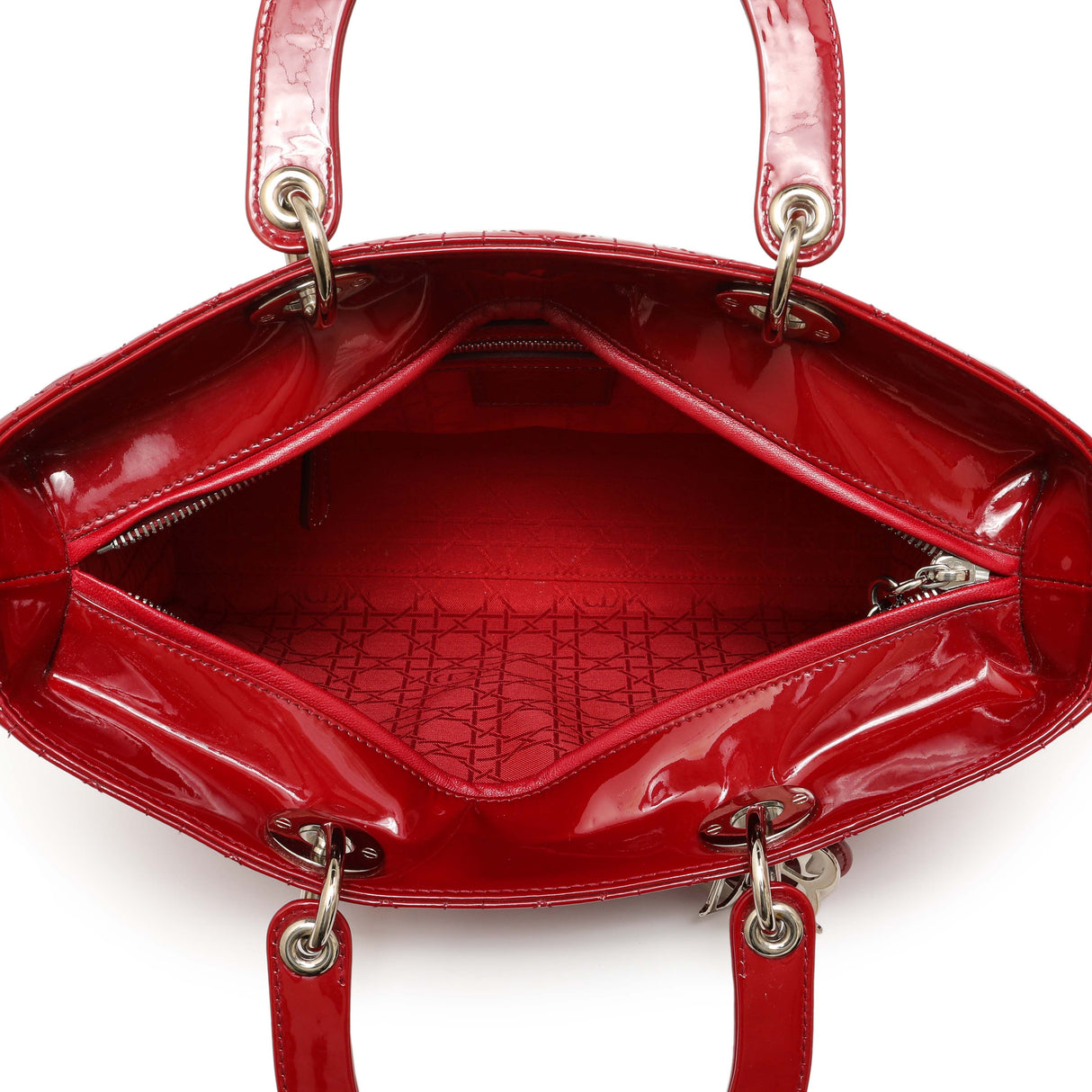 Christian Dior Red Patent Cannage Large Lady Dior Handbags Christian Dior