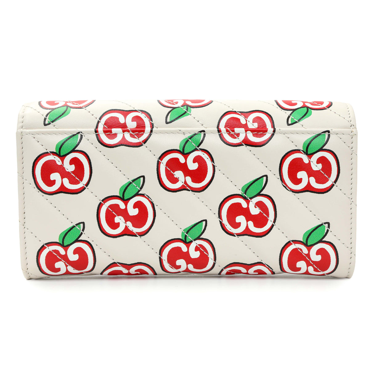 Gucci Ivory Calfskin Monogram Matelasse Diagonal GG Apple Marmont Continental Wallet Accessories Gucci