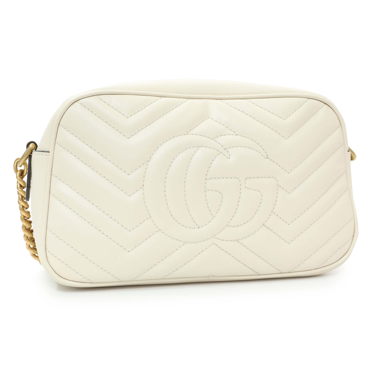 Gucci White Calfskin Matelasse Small GG Marmont Chain Shoulder Bag Handbags Gucci