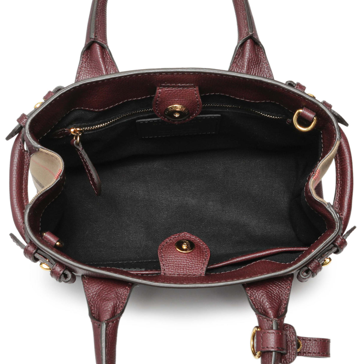 Burberry Burgundy Calfskin House Check Small Banner Tote Handbags Burberry