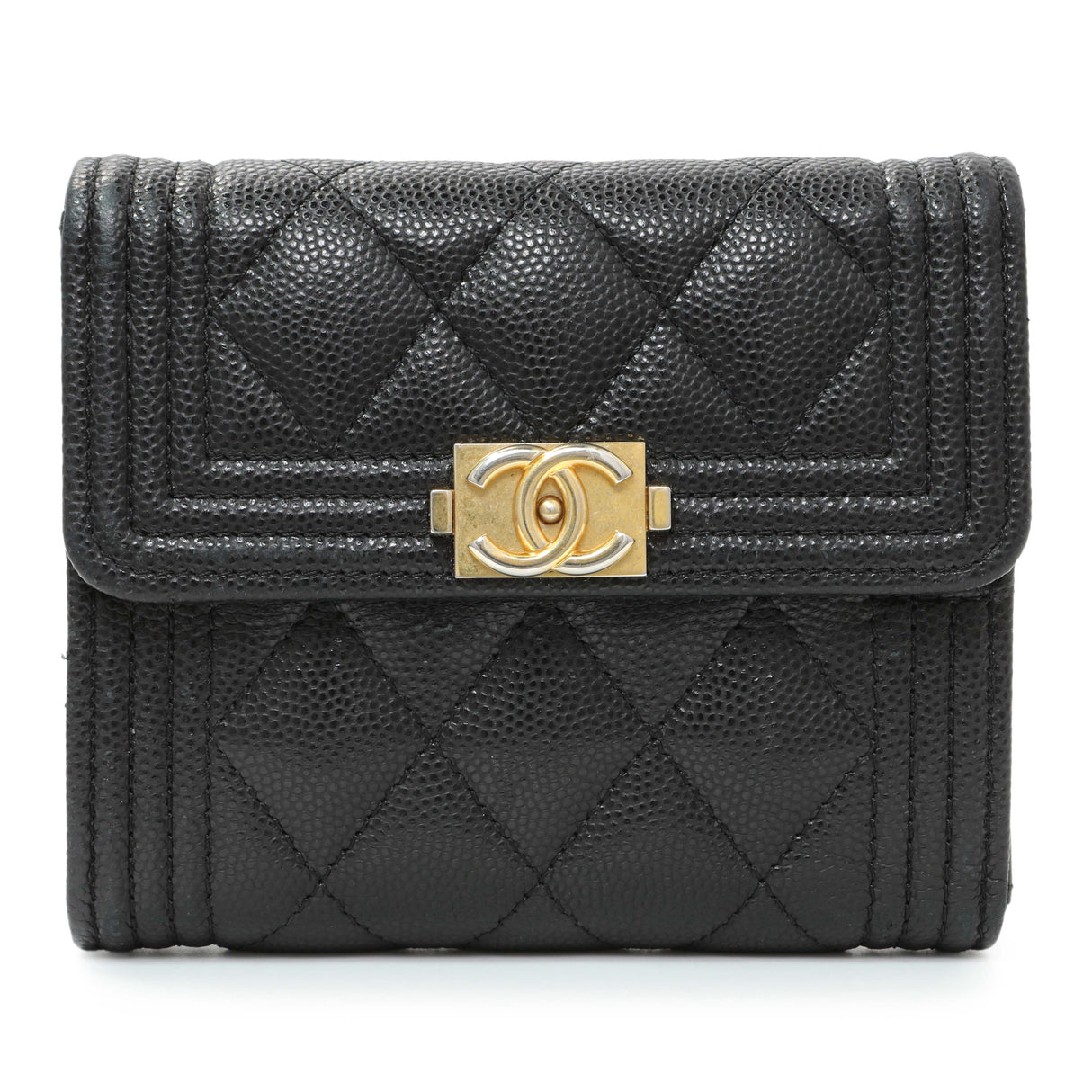 Chanel Black Caviar Quilted Compact Boy Wallet Accessories Chanel