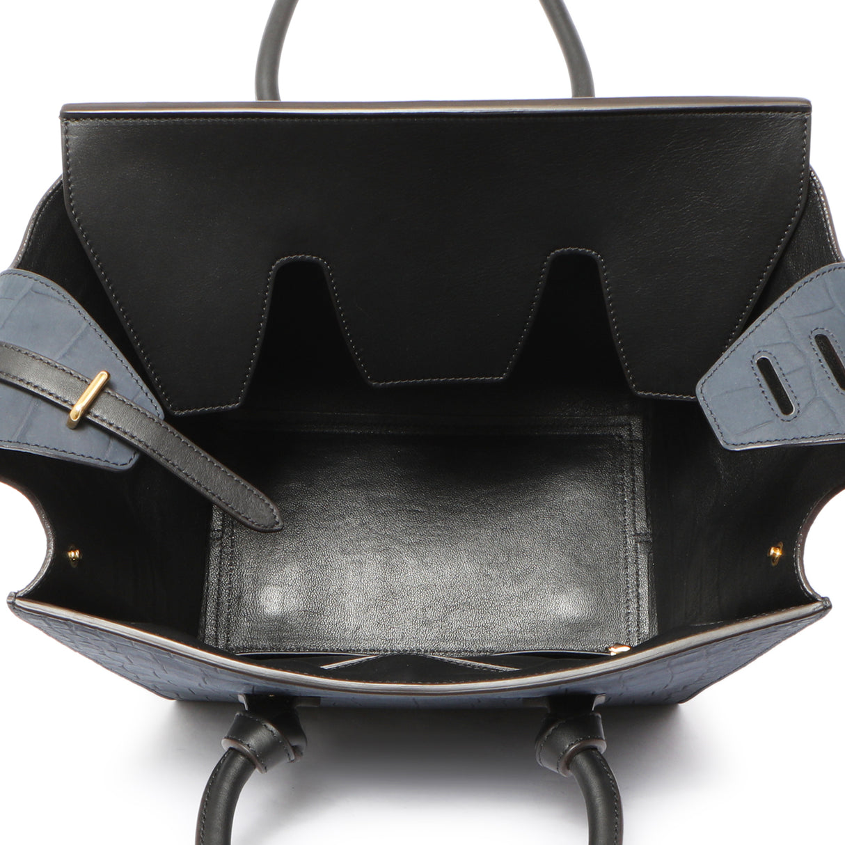 Celine Navy Crocodile Embossed Nubuck Calfskin Small Tie Knot Tote Handbags Celine