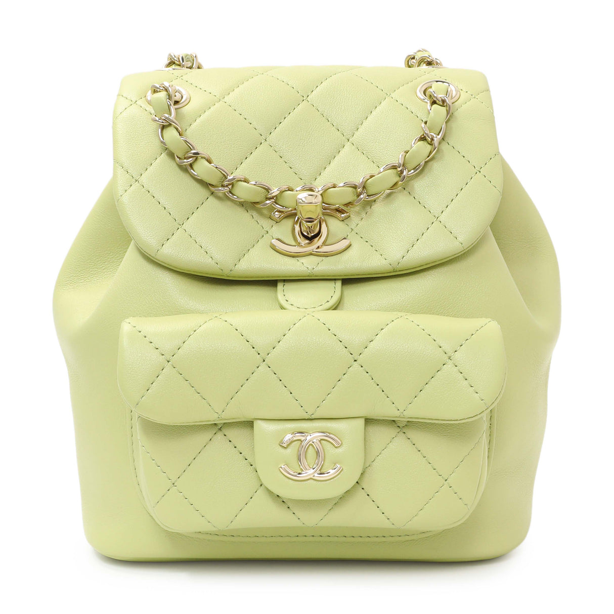 Chanel Green Quilted Lambskin Small Duma Drawstring Backpack Handbags Chanel