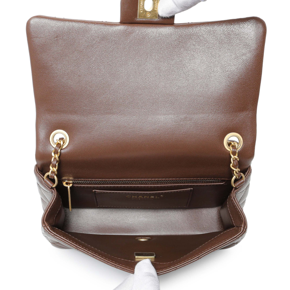 Chanel Brown Quilted Lambskin Mini Wenge Wood Flap