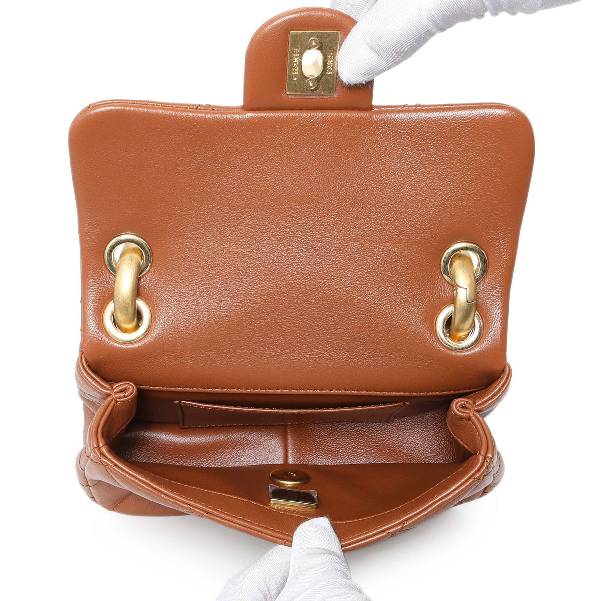Chanel Light Brown Lambskin Wenge Quilted Mini Fashion Wood Square Flap Handbags Chanel