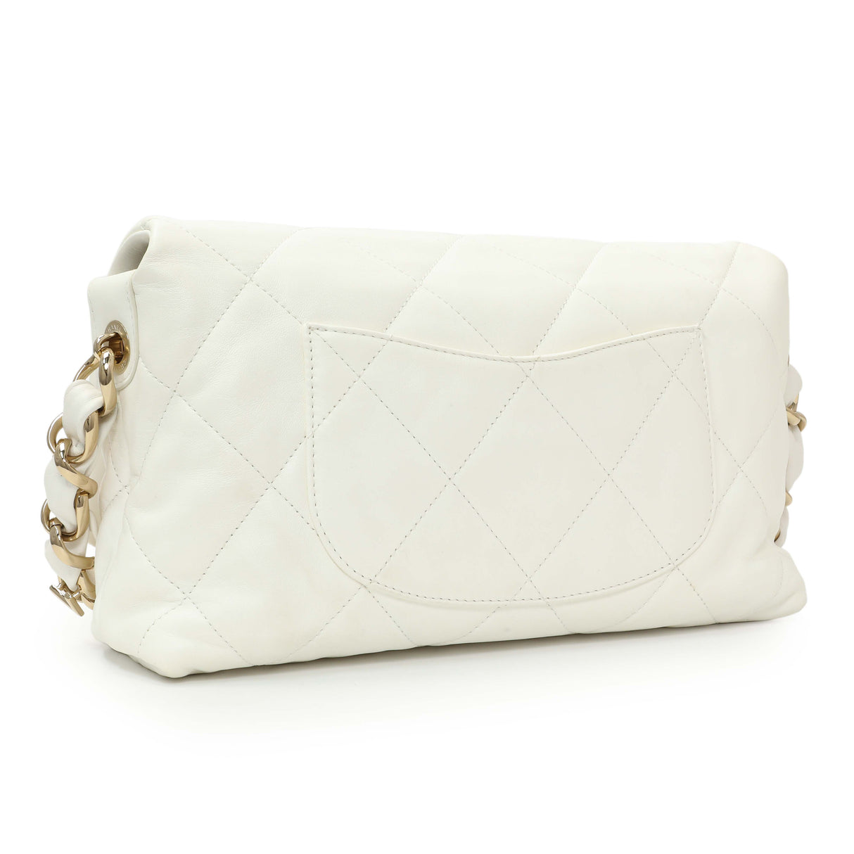 Chanel White Lambskin Woven Logo Chain Flap Handbags Chanel