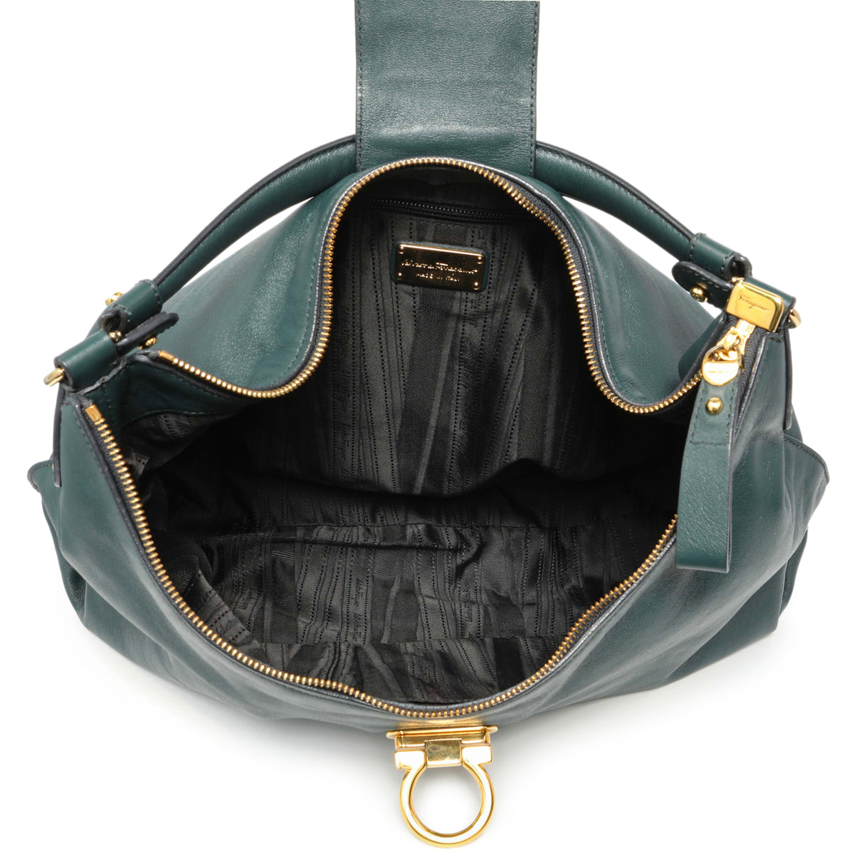 Salvatore Ferragamo Teal Calfskin Fanisa Gancini Hobo Handbags Salvatore Ferragamo
