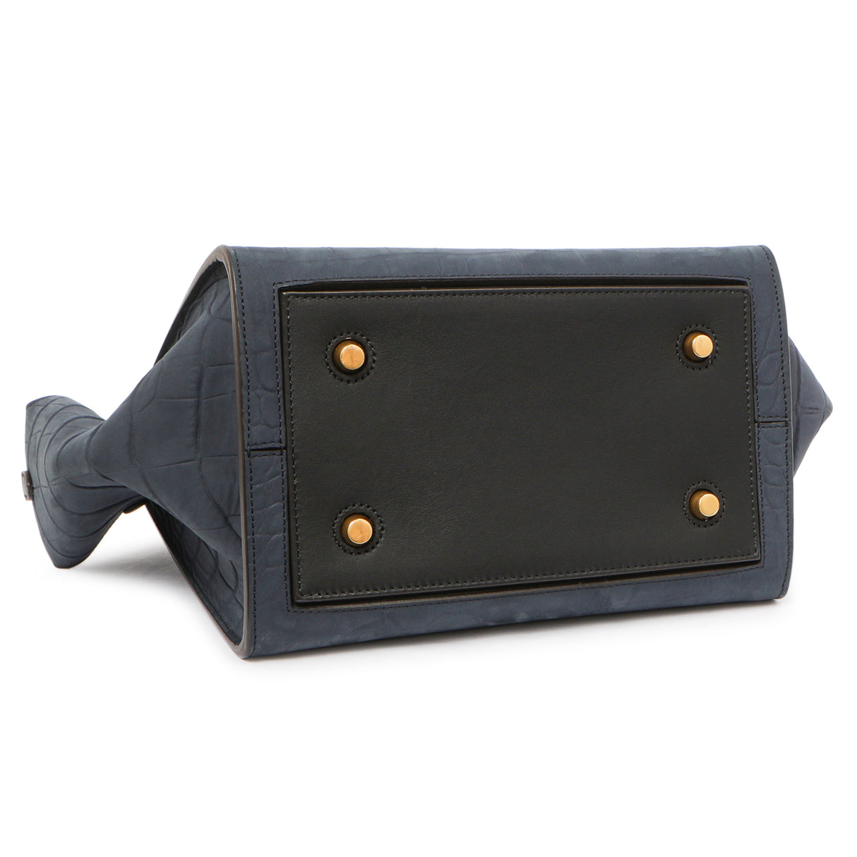 Celine Navy Crocodile Embossed Nubuck Calfskin Small Tie Knot Tote Handbags Celine