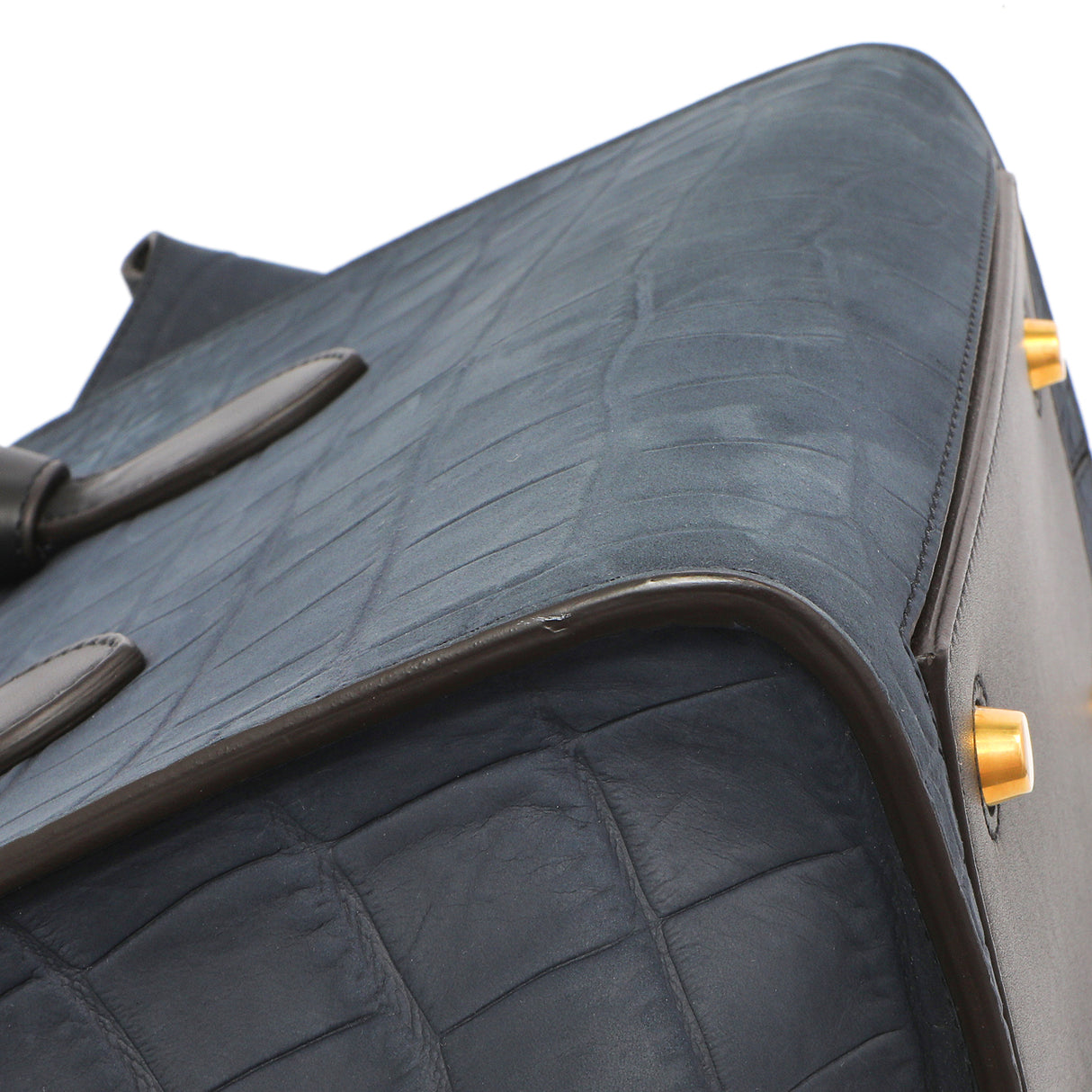 Celine Navy Crocodile Embossed Nubuck Calfskin Small Tie Knot Tote Handbags Celine