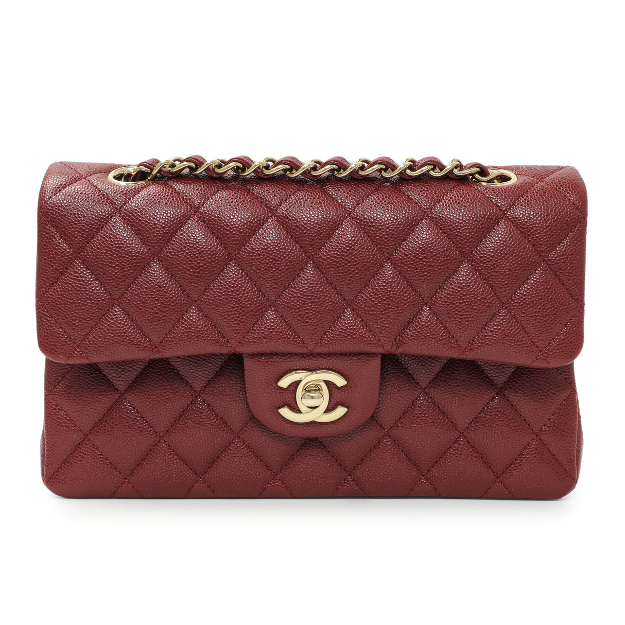 Chanel Burgundy Quilted Caviar Small Classic Double Flap Handbags Chanel