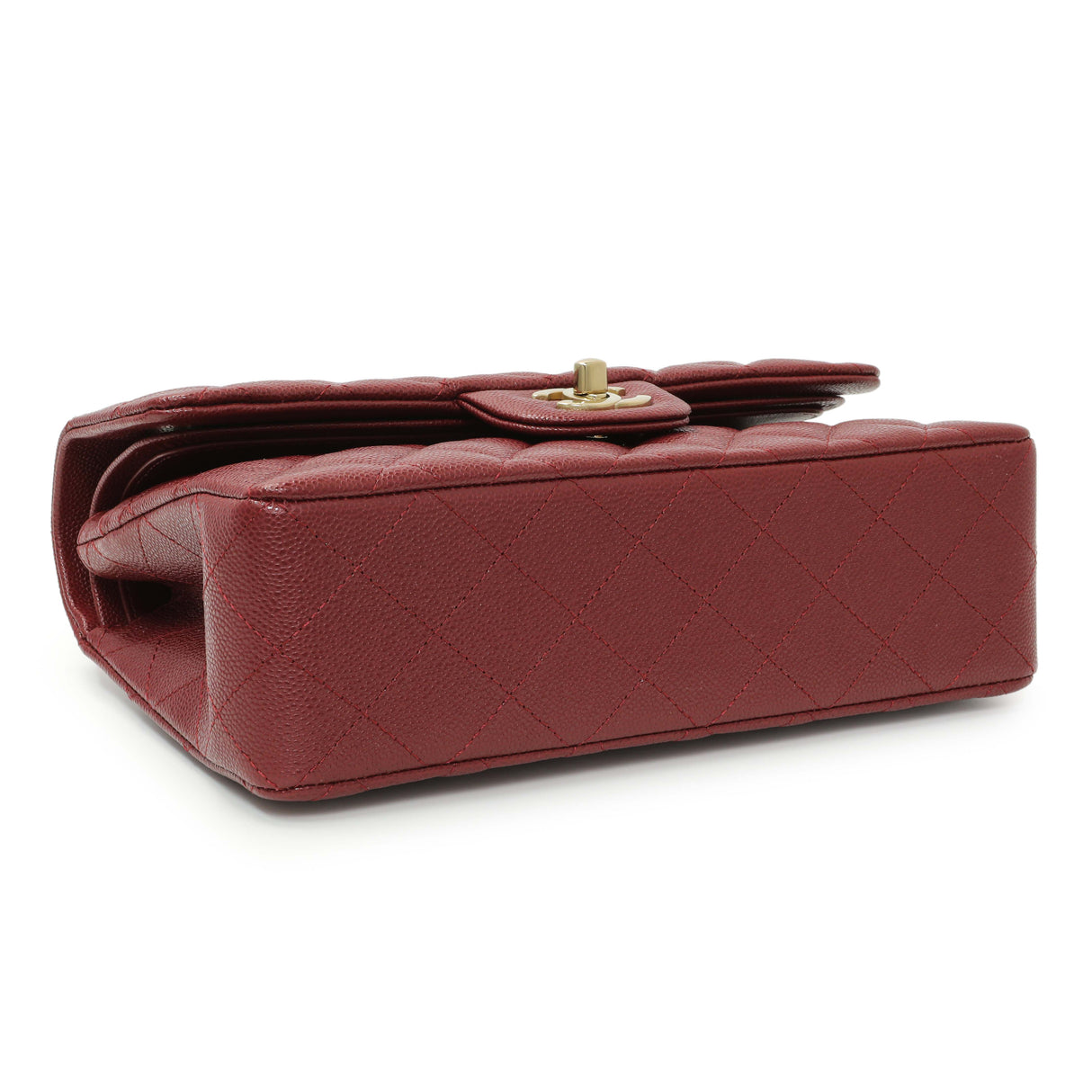 Chanel Burgundy Quilted Caviar Small Classic Double Flap Handbags Chanel