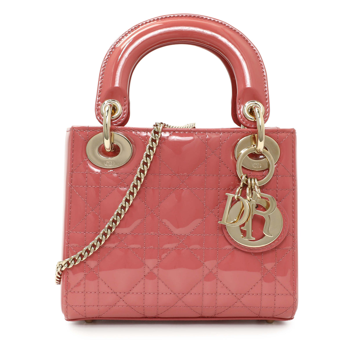 Christian Dior Pink Patent Cannage Mini Lady Dior Handbags Christian Dior