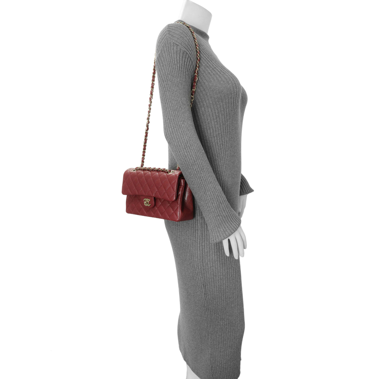 Chanel Burgundy Quilted Caviar Small Classic Double Flap Handbags Chanel