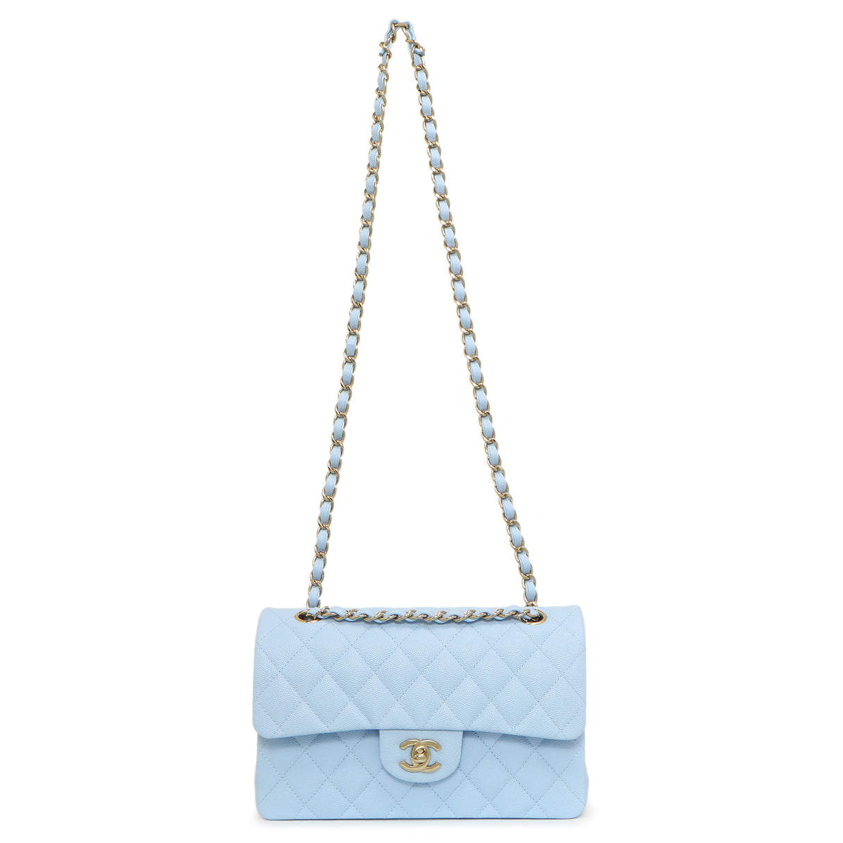 Chanel Blue Quilted Caviar Small Classic Double Flap Handbags Chanel