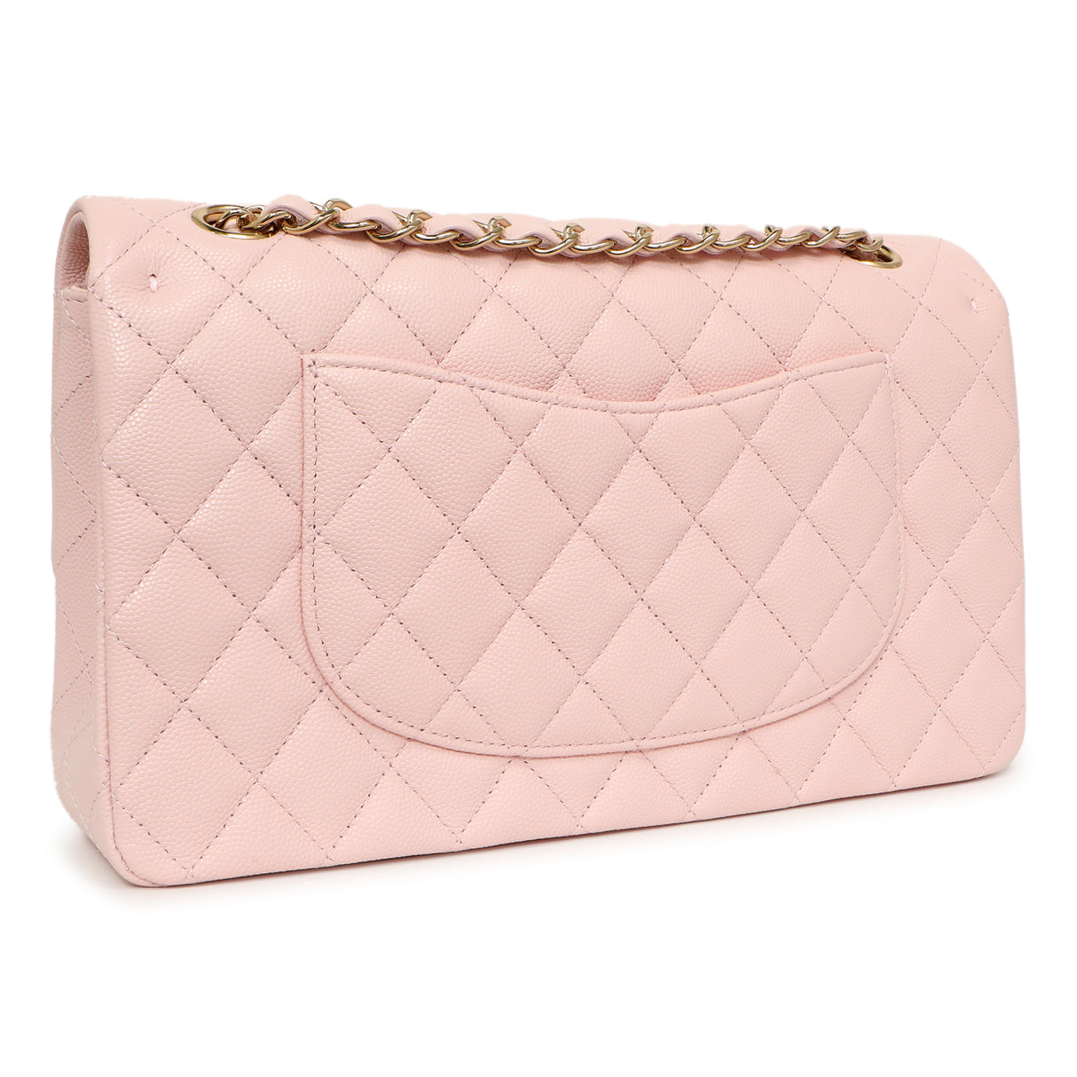 Chanel Pink Quilted Caviar Medium Classic Double Flap Handbags Chanel