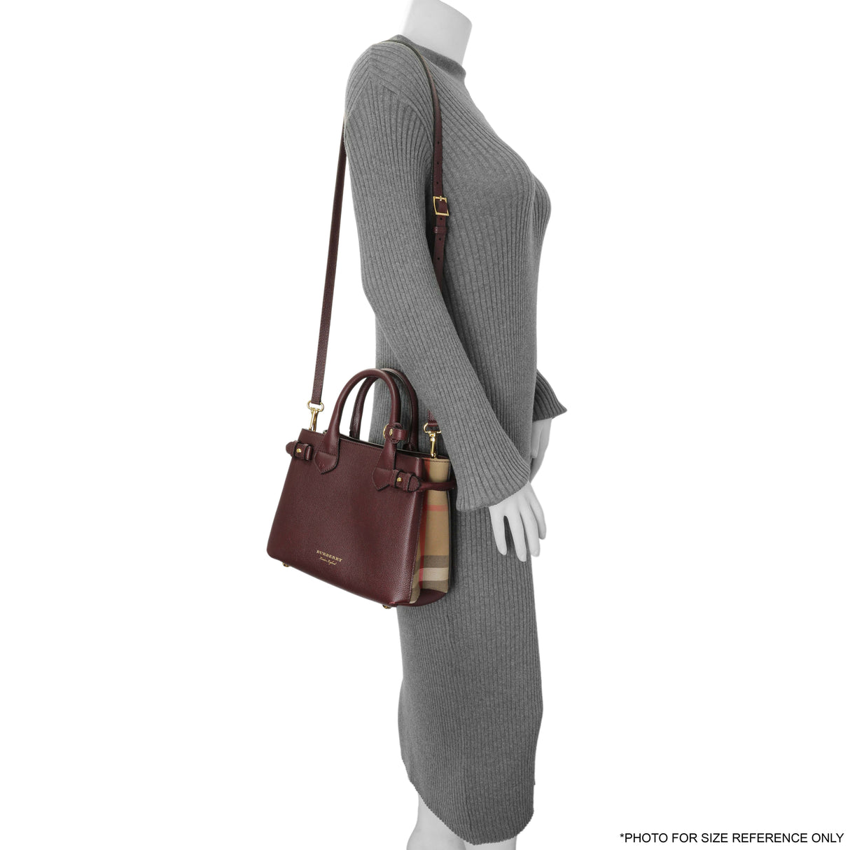 Burberry Burgundy Calfskin House Check Small Banner Tote Handbags Burberry