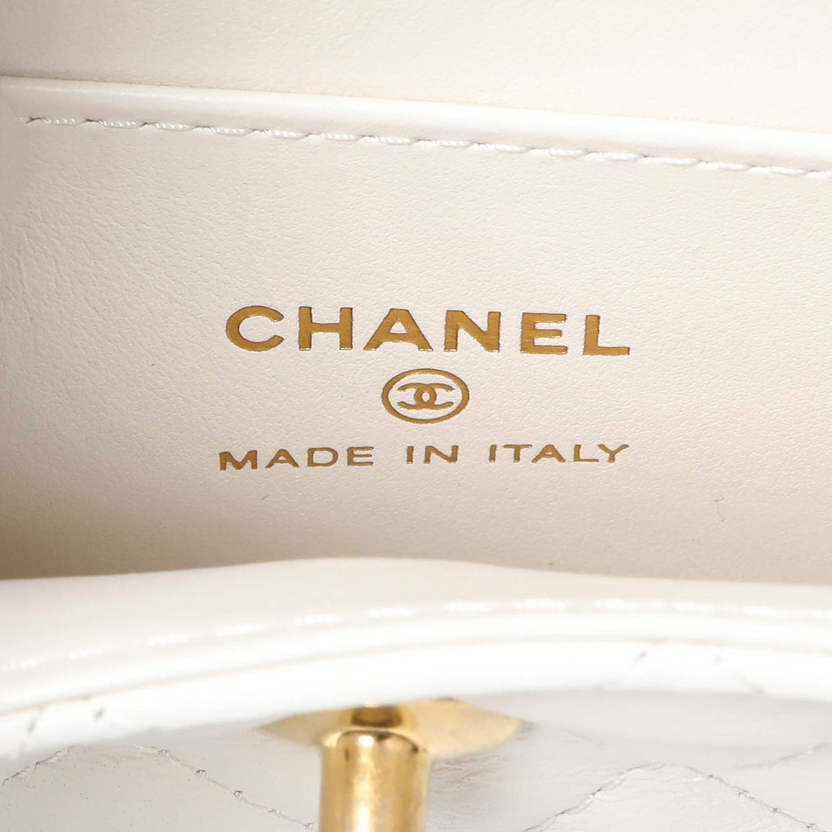 Chanel White Shiny Aged Calfskin Quilted Mini Nano Kelly Shopper Handbags Chanel