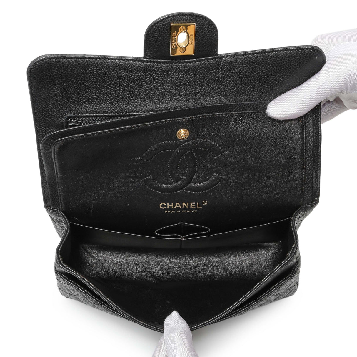 Chanel Black Quilted Caviar Small Classic Double Flap Handbags Chanel