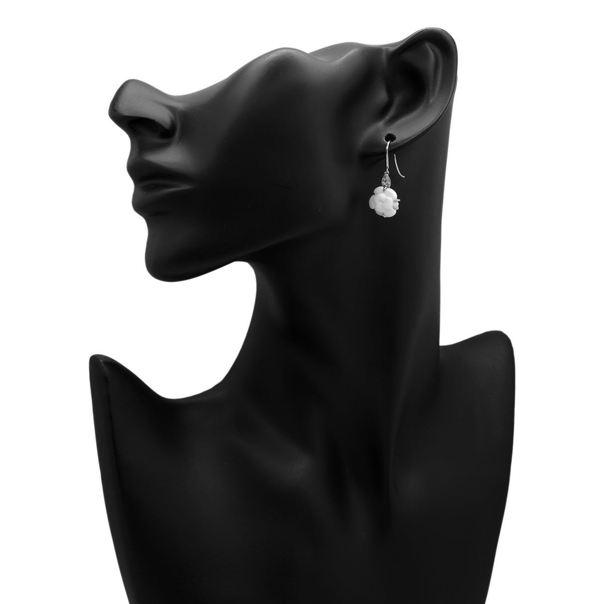 Chanel 18K White Gold Diamond Agate Camelia Sculpte Earrings Designer Jewellery Chanel