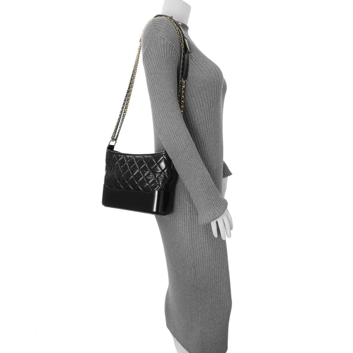 Chanel Black Quilted Patent Goatskin Medium Gabrielle Hobo Handbags Chanel