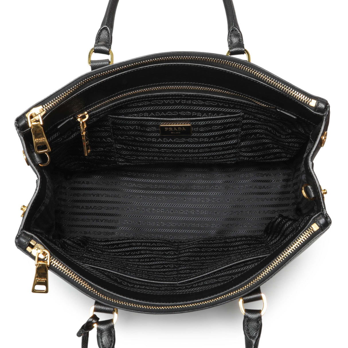 Prada Black Saffiano Medium Galleria Double Zip Tote Handbags Prada