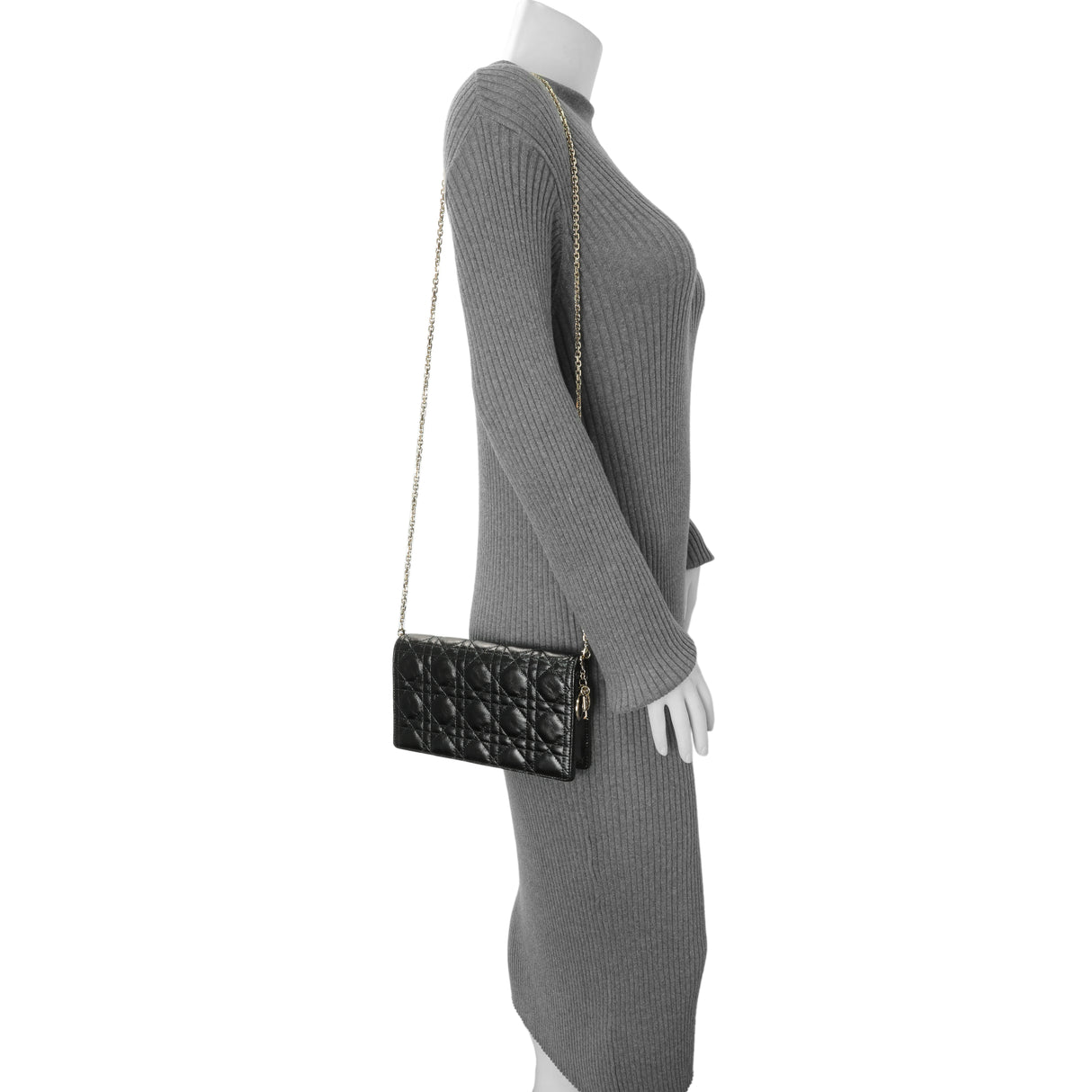 Christian Dior Black Crinkled Patent Cannage Lady Dior Pouch Handbags Christian Dior