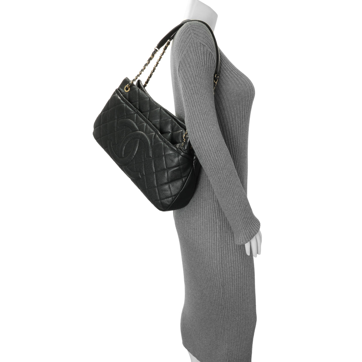 Chanel Black Quilted Caviar CC Timeless Soft Tote Handbags Chanel