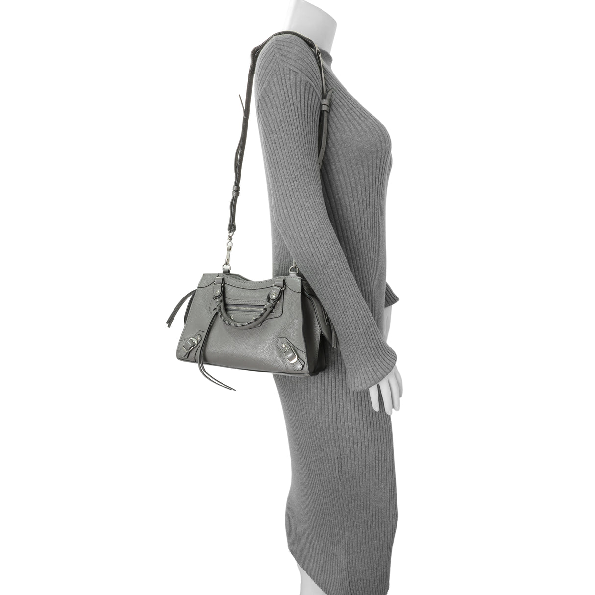 Balenciaga Grained Grey Calfskin Neo Classic Silver Hardware Mini City Handbags Balenciaga