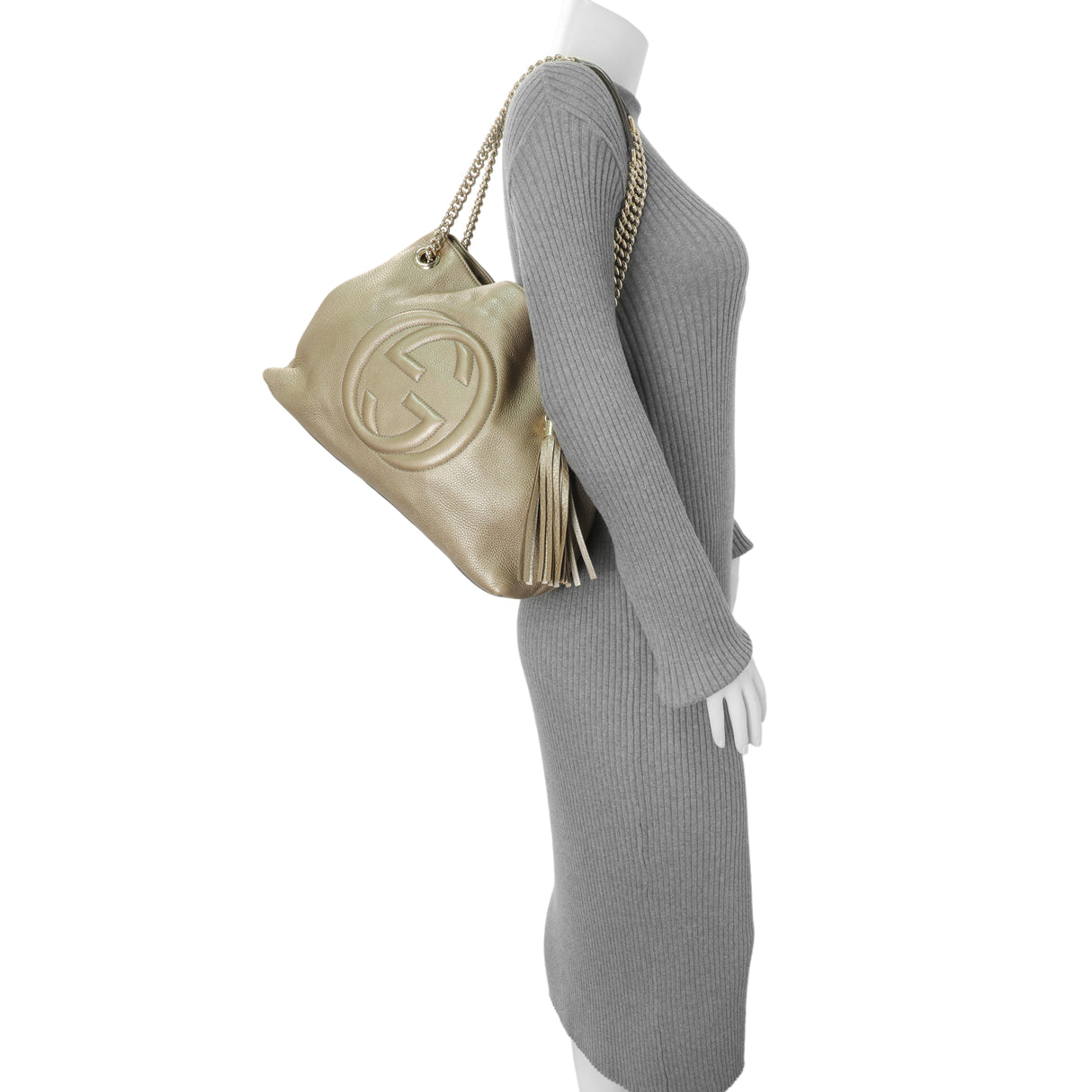 Gucci Gold Pebbled Calfskin Medium Soho Chain Shoulder Bag Handbags Gucci