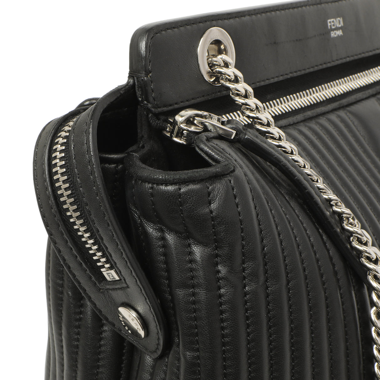 Fendi Black Nappa Trapuntata Medium DotCom Click Chain Satchel Handbags Fendi