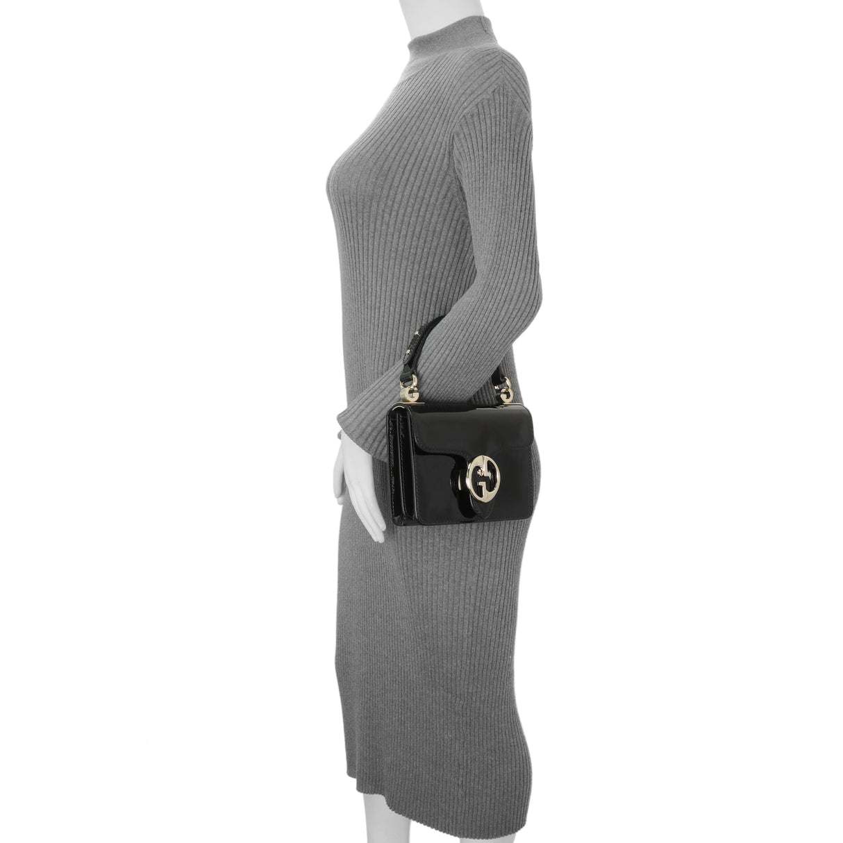 Gucci Black Patent 1973 Top Handle Flap Handbags Gucci