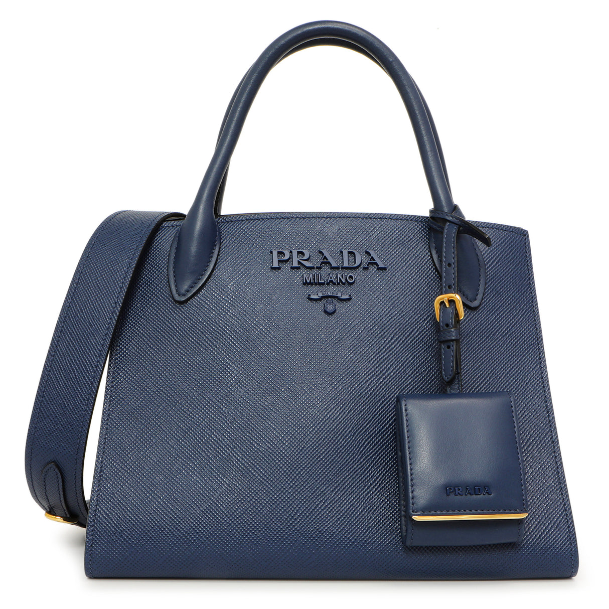 Prada Blue Saffiano Cuir Small Monochrome Top Handle Tote Handbags Prada