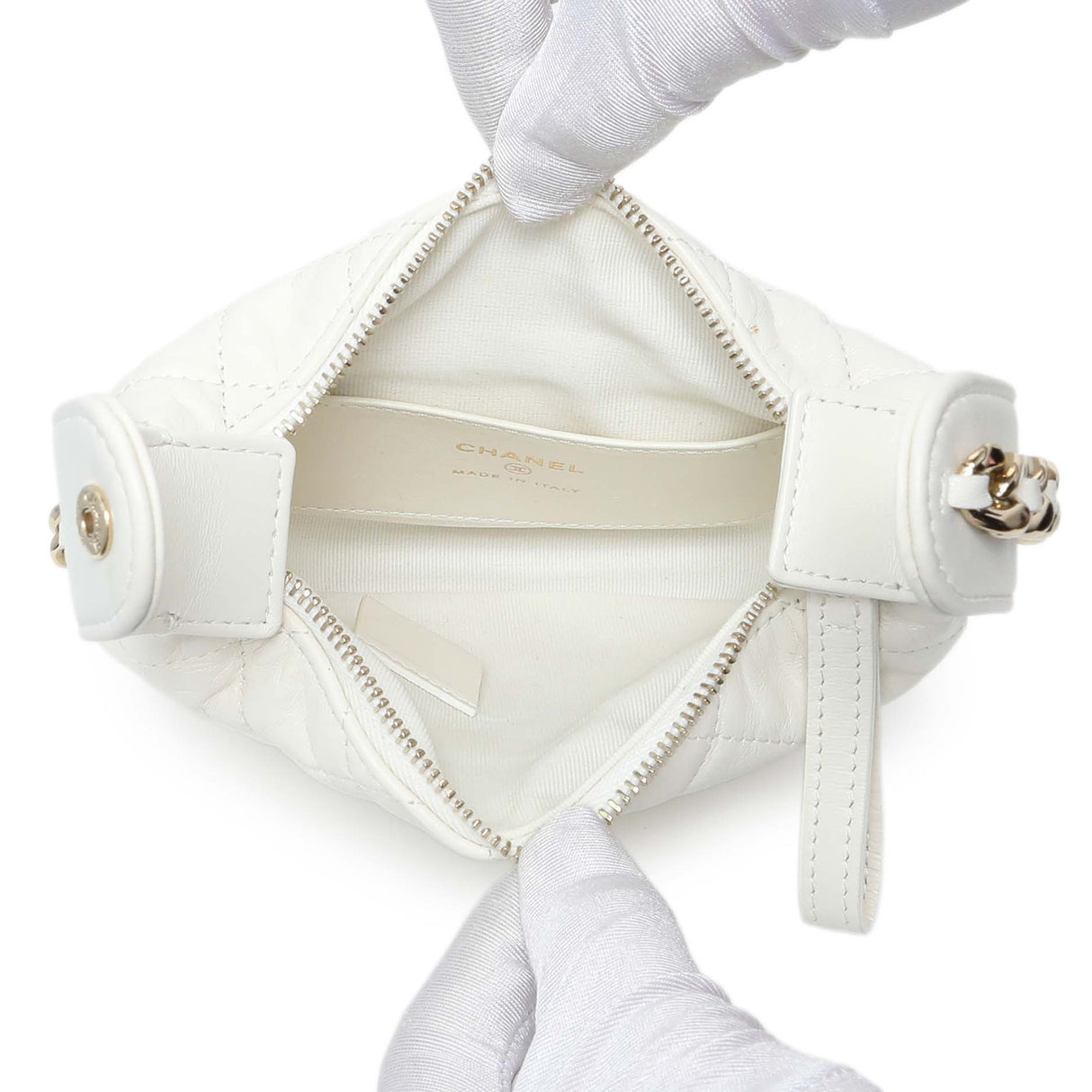 Chanel White Lambskin Quilted Chain Around Pouch Handbags Chanel