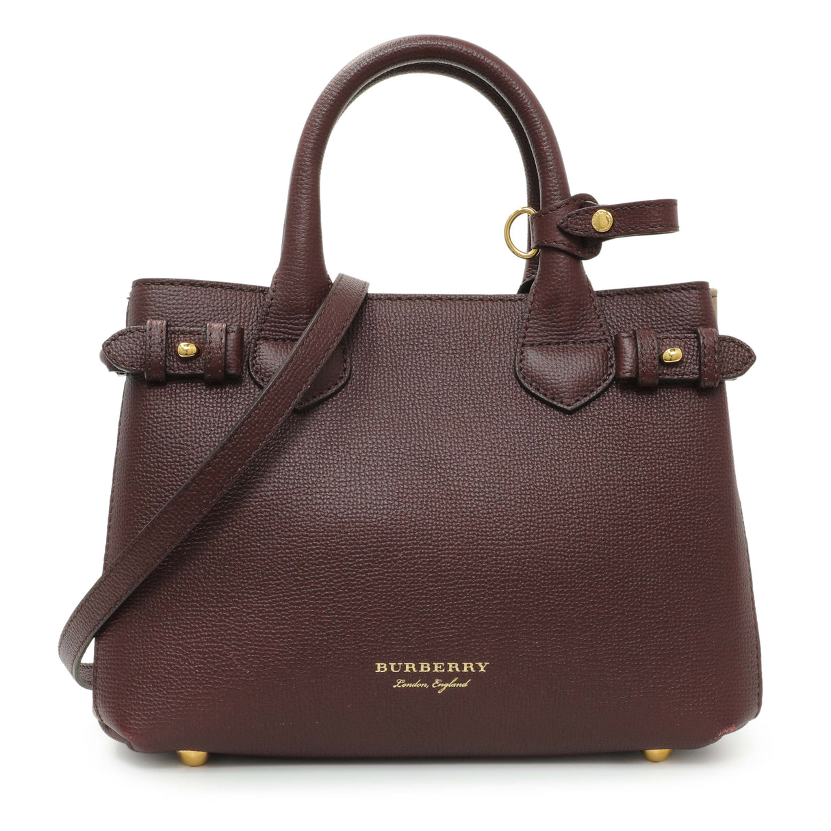 Burberry Burgundy Calfskin House Check Small Banner Tote Handbags Burberry