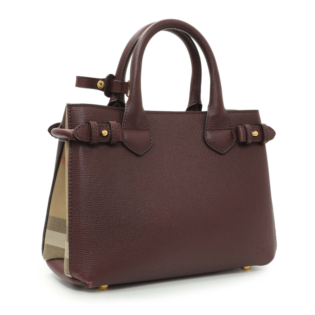 Burberry Burgundy Calfskin House Check Small Banner Tote Handbags Burberry