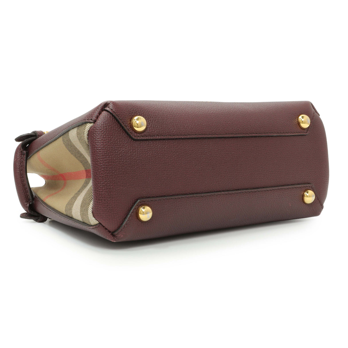 Burberry Burgundy Calfskin House Check Small Banner Tote Handbags Burberry