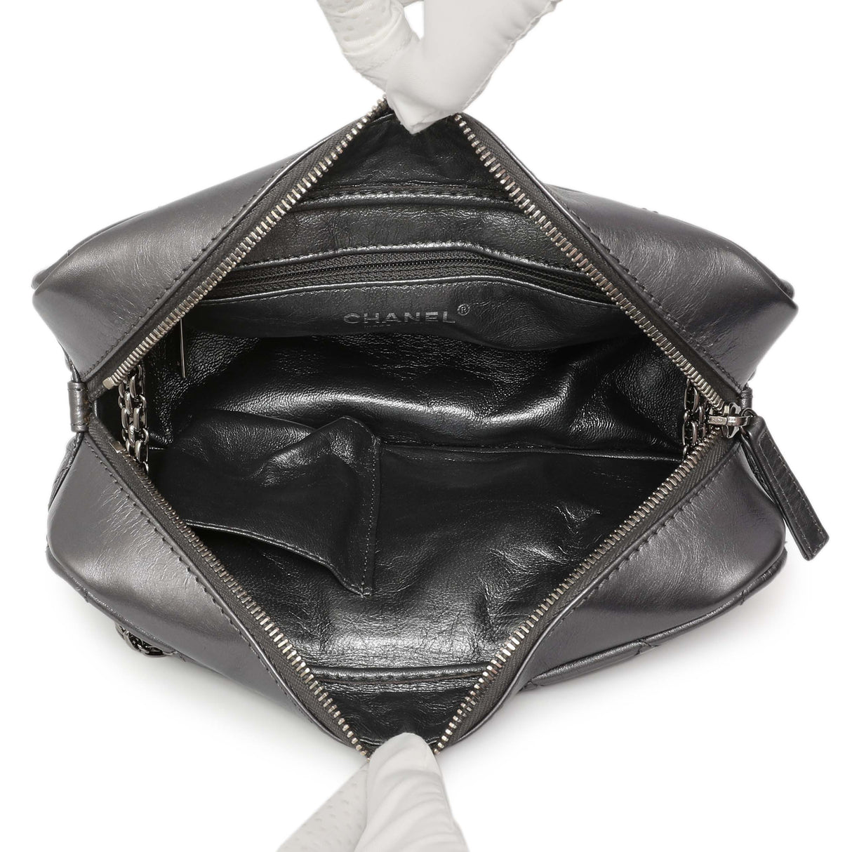 Chanel Dark Silver Metallic Quilted Aged Calfskin Small Reissue Camera Case Handbags Chanel