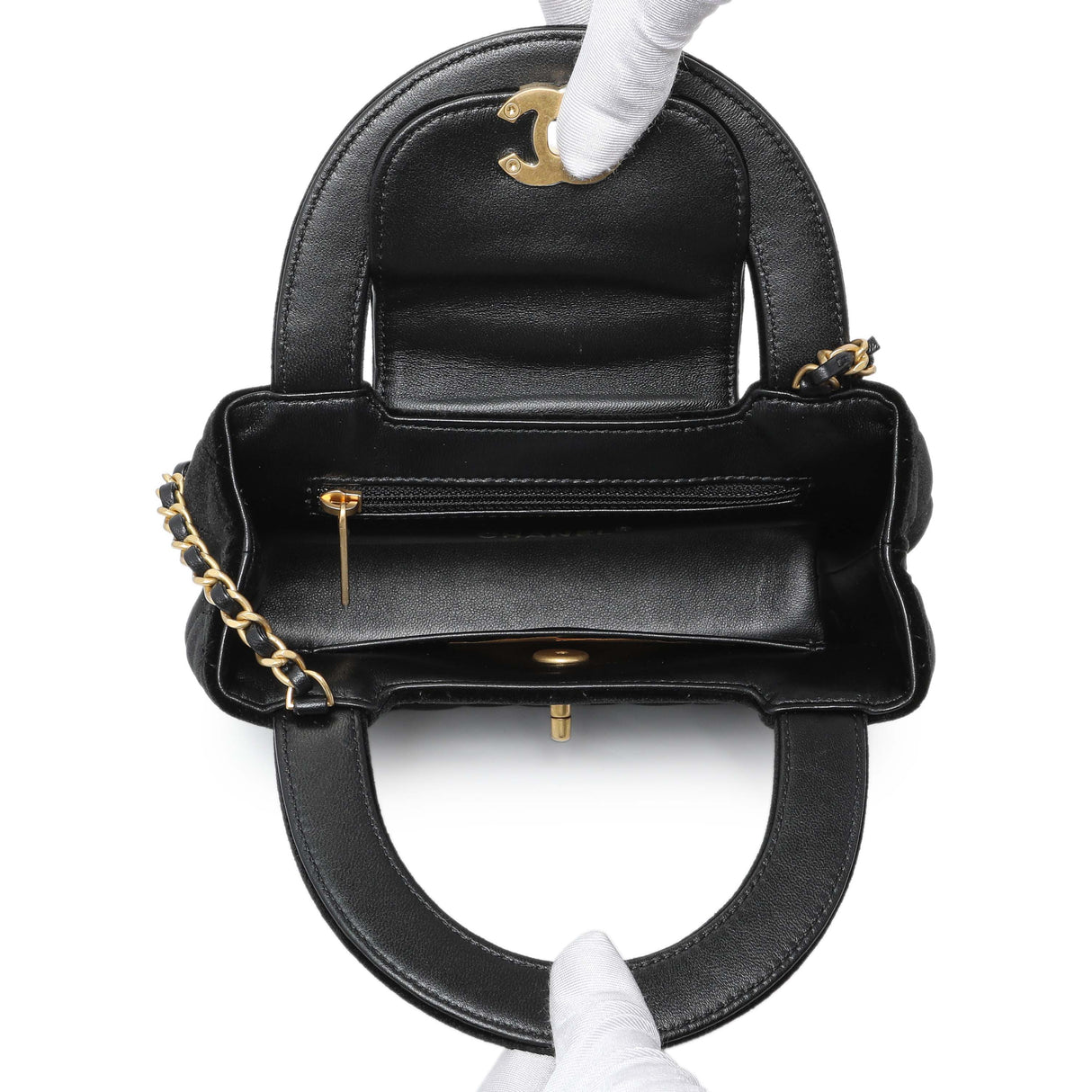 Chanel Black Quilted Velvet Nano Kelly Shopper Handbags Chanel