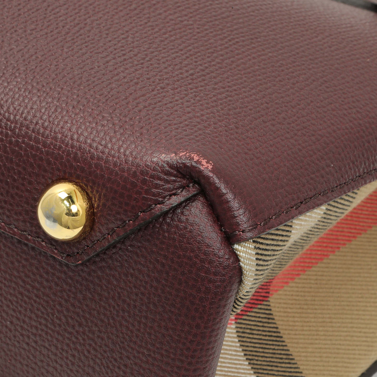 Burberry Burgundy Calfskin House Check Small Banner Tote Handbags Burberry