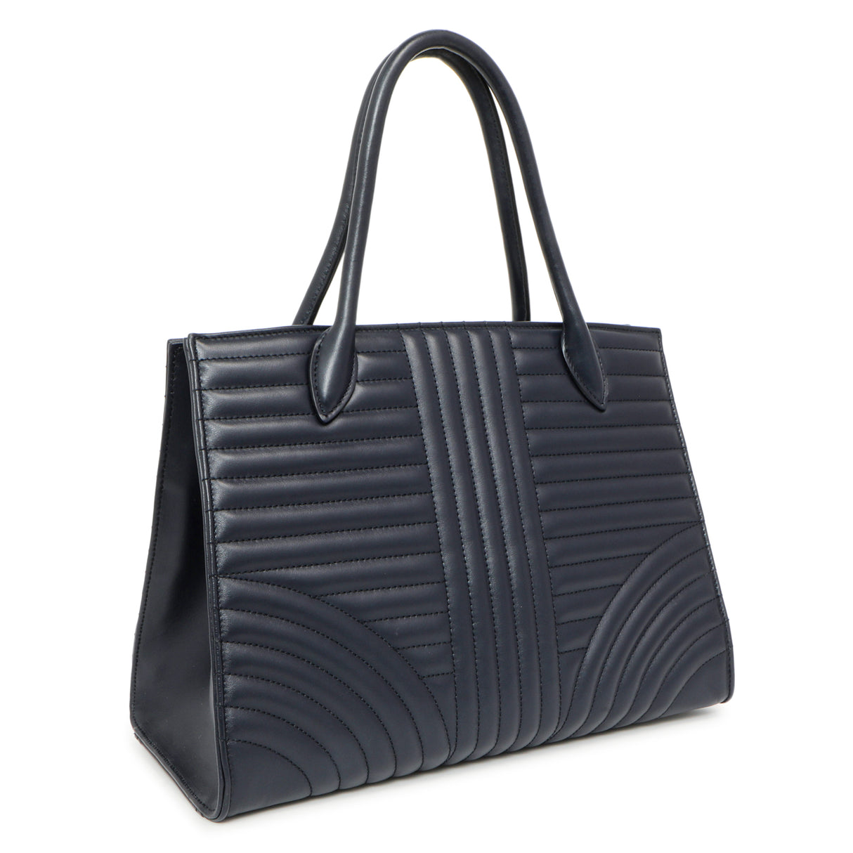 Prada Navy Soft Calfskin Impunture Diagramme Tote Handbags Prada