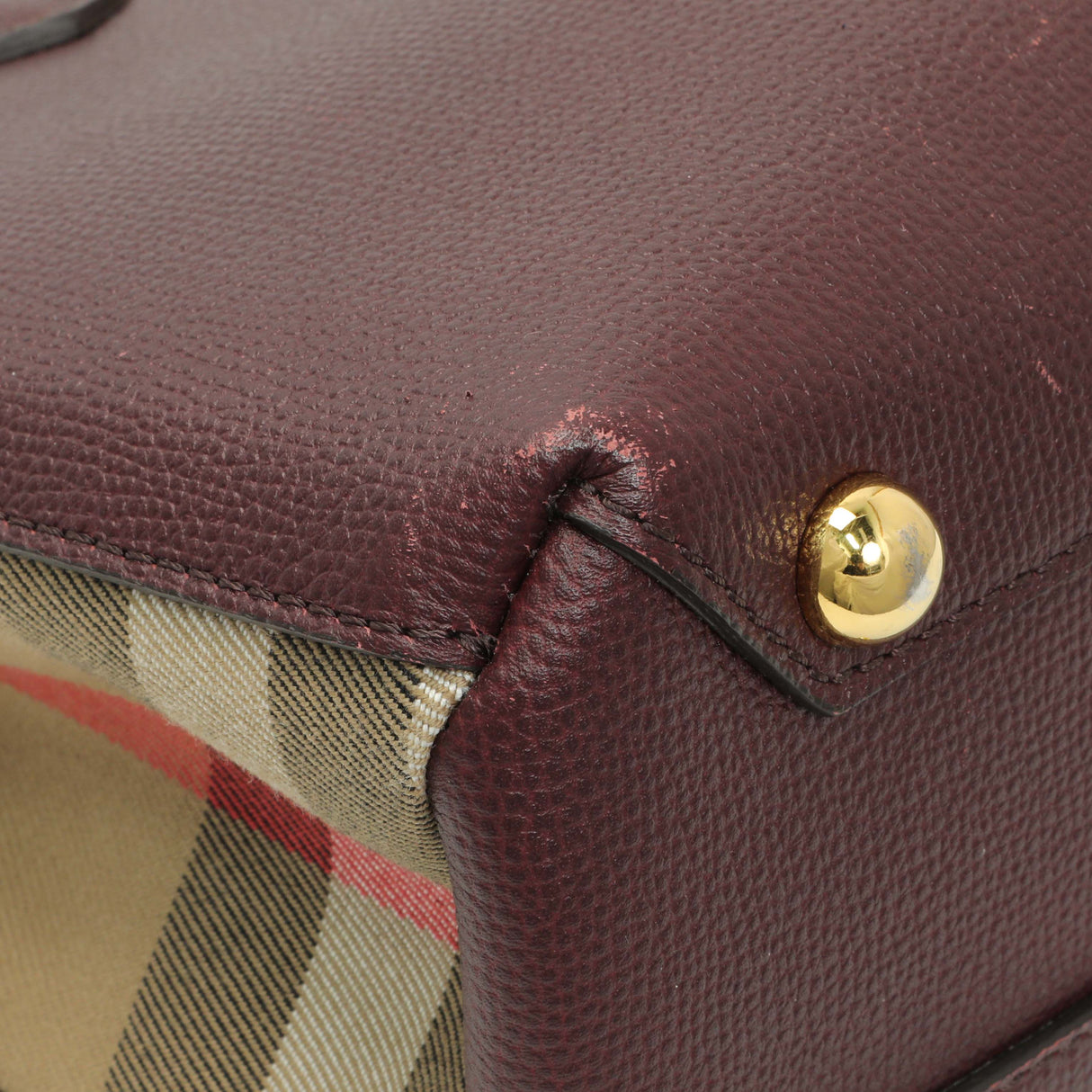 Burberry Burgundy Calfskin House Check Small Banner Tote Handbags Burberry