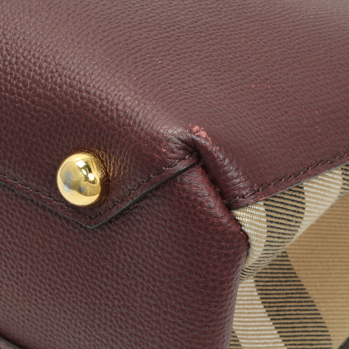 Burberry Burgundy Calfskin House Check Small Banner Tote Handbags Burberry